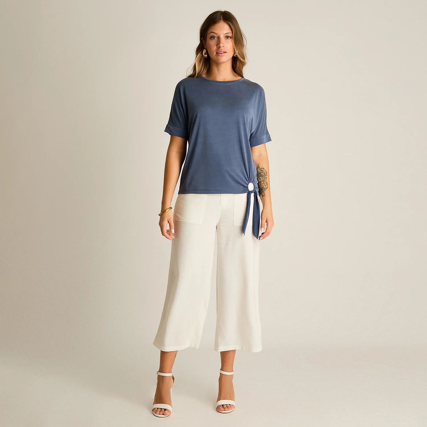 Polera Índigo Manga Corta con Lazo Lateral - Image 5