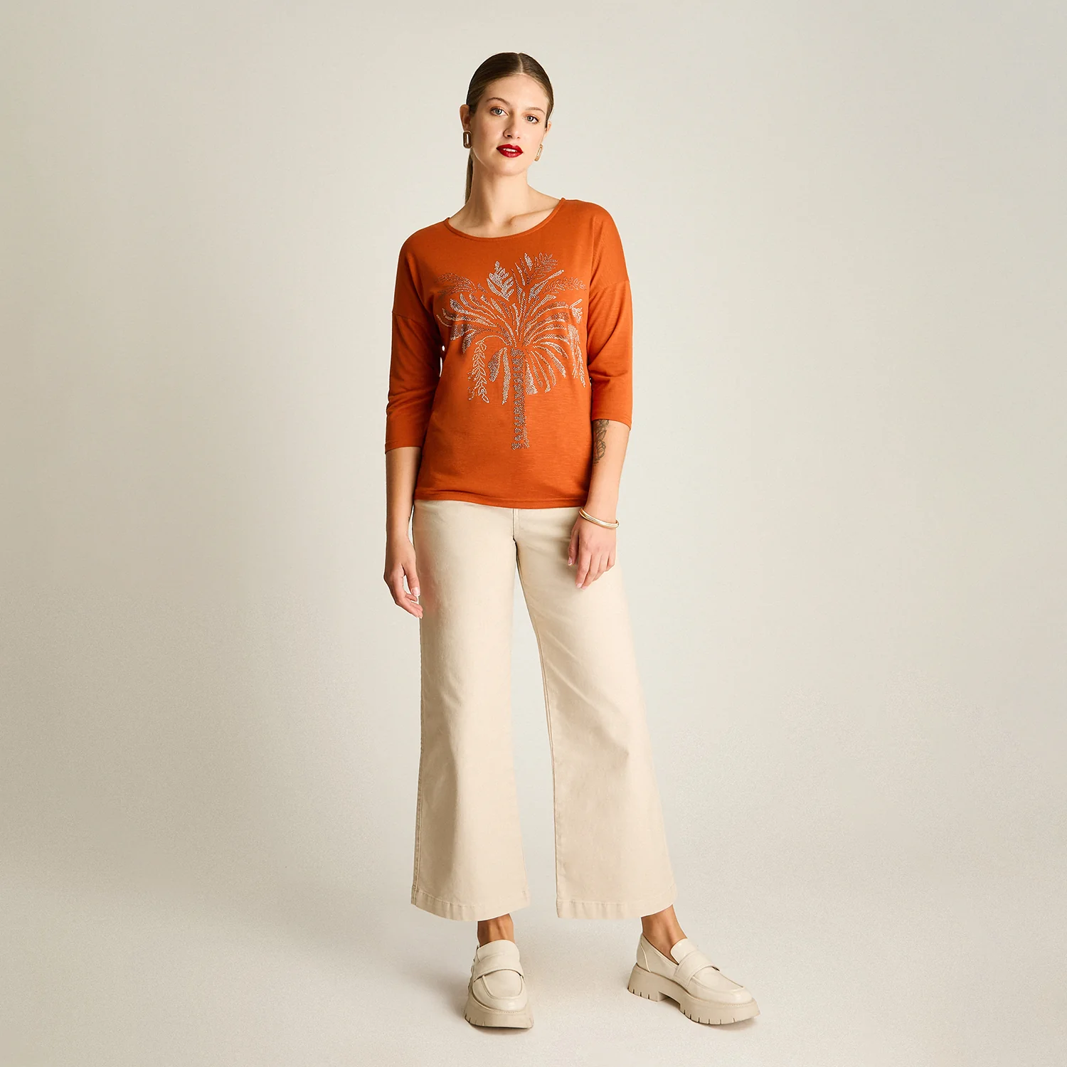 Polera Terracota Manga 3/4 Estampada - Image 5