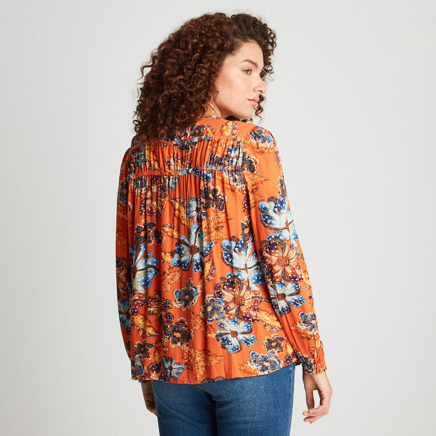 Blusa Estampada Con Botones Naranja - Image 3