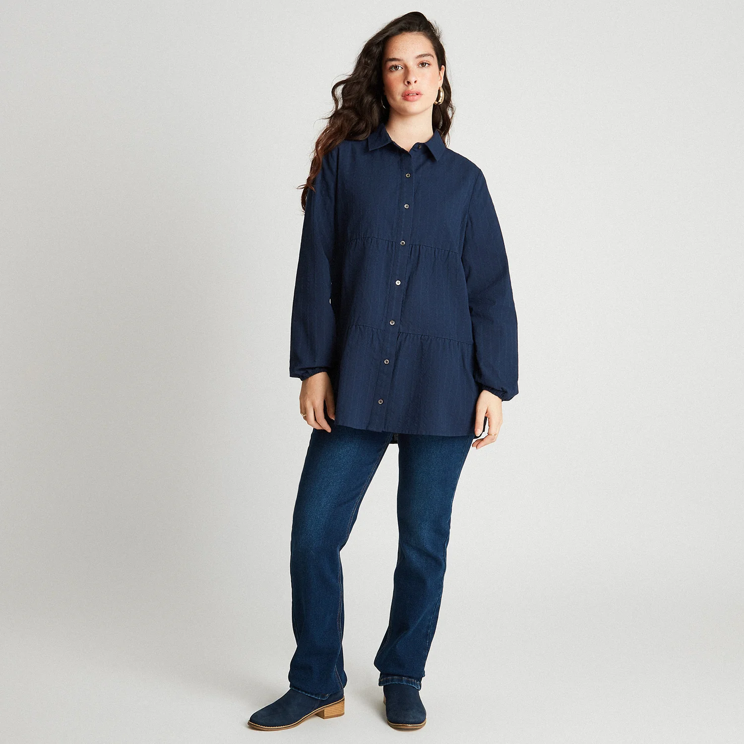 Blusa Manga Larga Tela De Fantasía Azul - Image 4