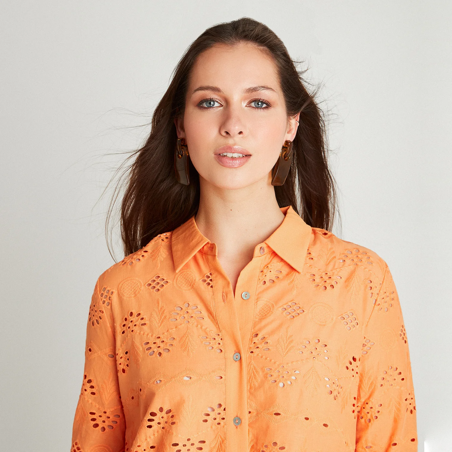 Blusa Naranjo Manga 3,4 Cuello Camisero - Image 3