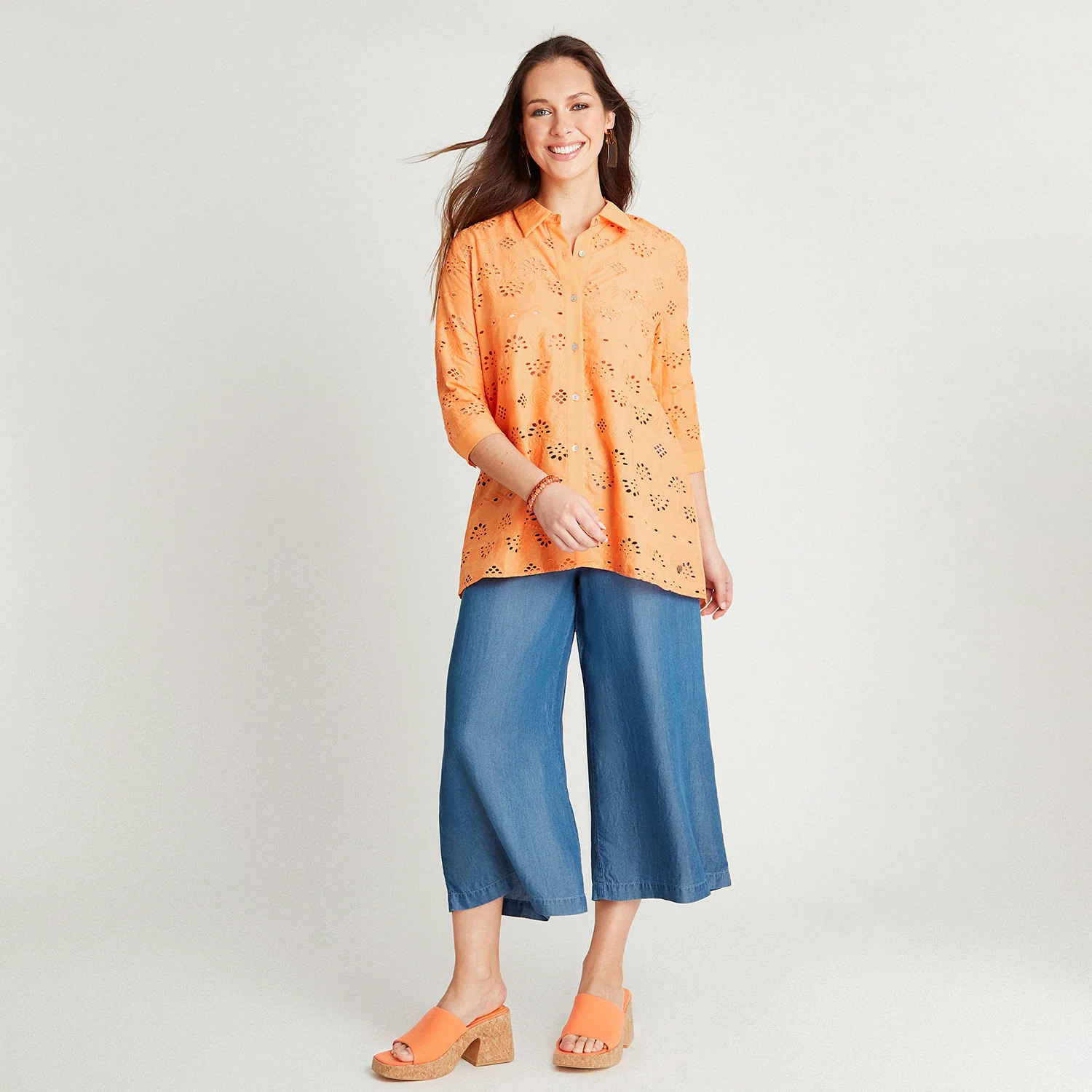 Blusa Naranjo Manga 3,4 Cuello Camisero - Image 4