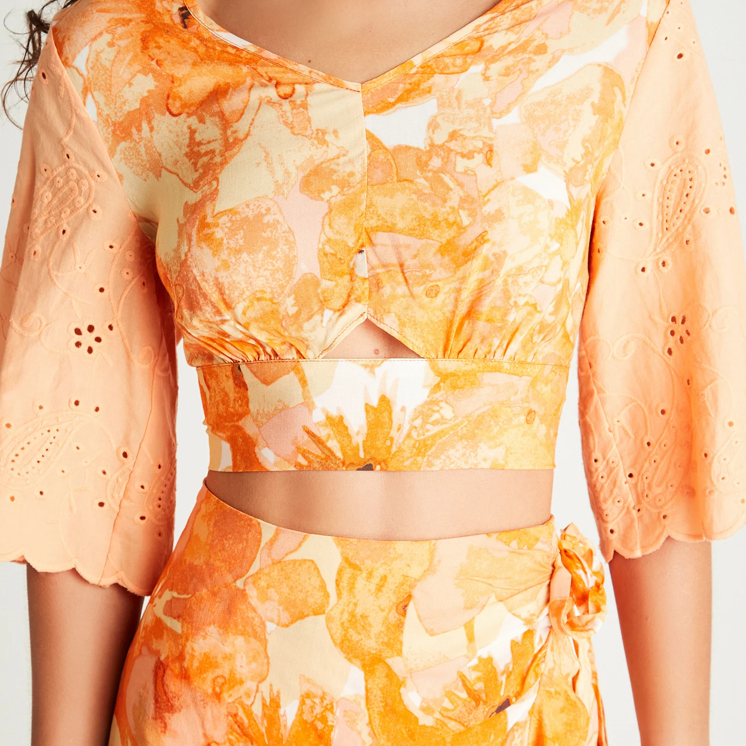 Blusa Naranjo Manga 3/4 Broderie - Image 3