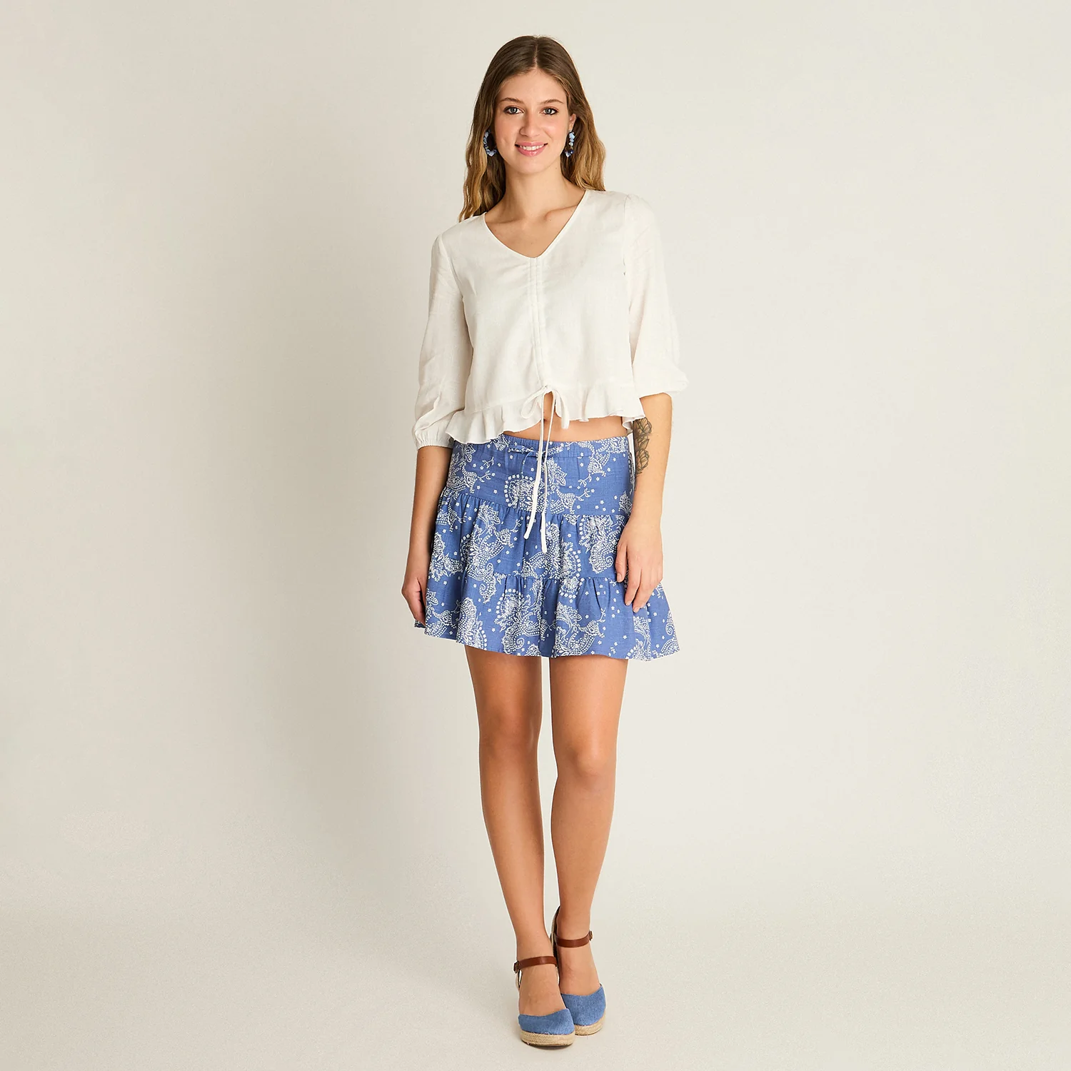 Blusa Blanco Manga 3/4 Amarre Frontal - Image 4