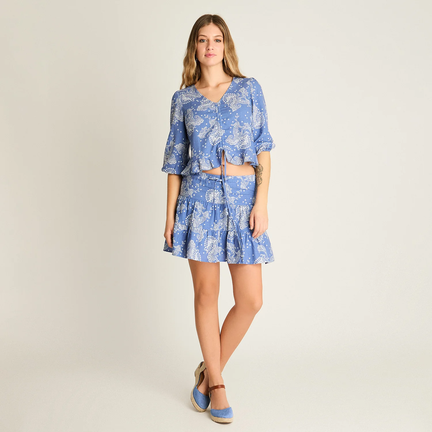 Blusa Azul Manga 3/4 Estampado Mediterráneo - Image 4