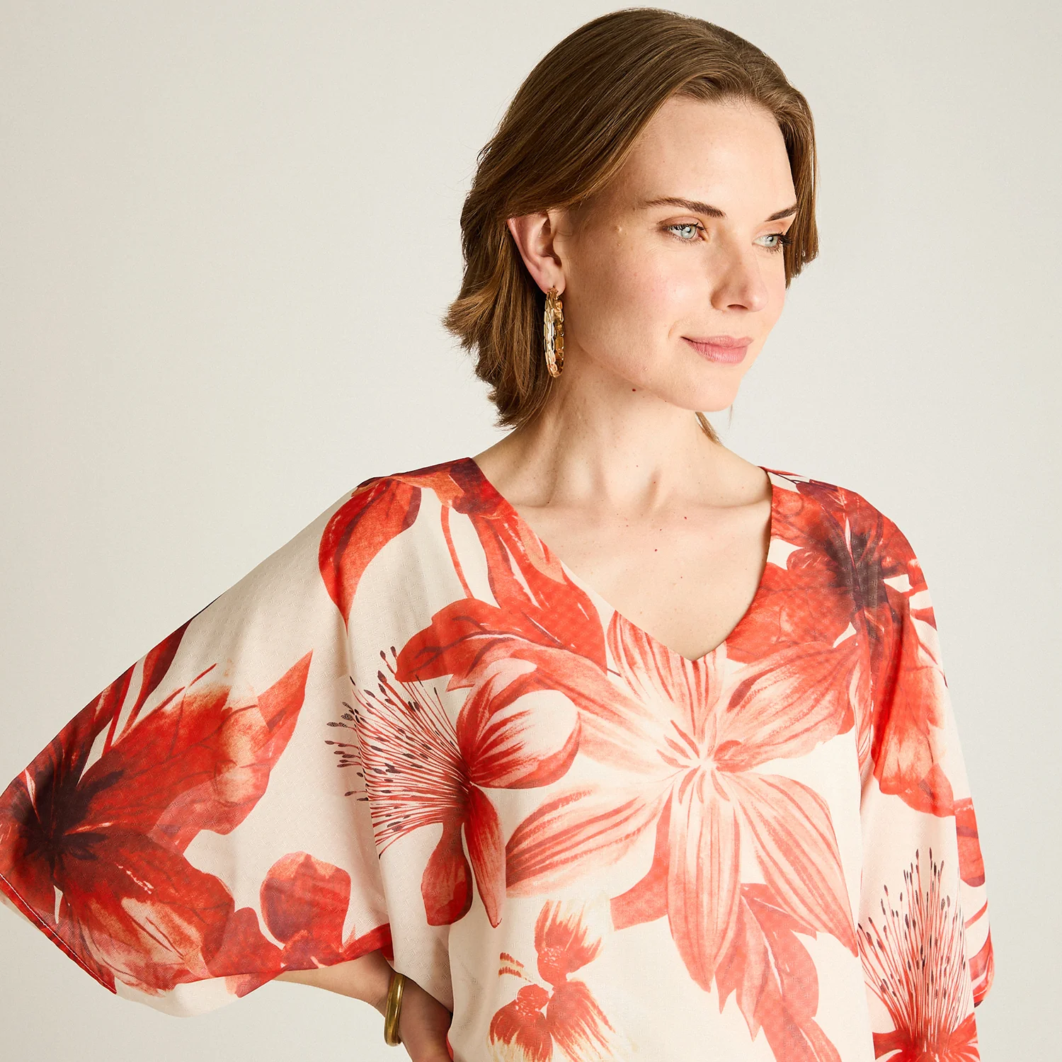 Túnica Naranjo Floral con Forro - Image 3