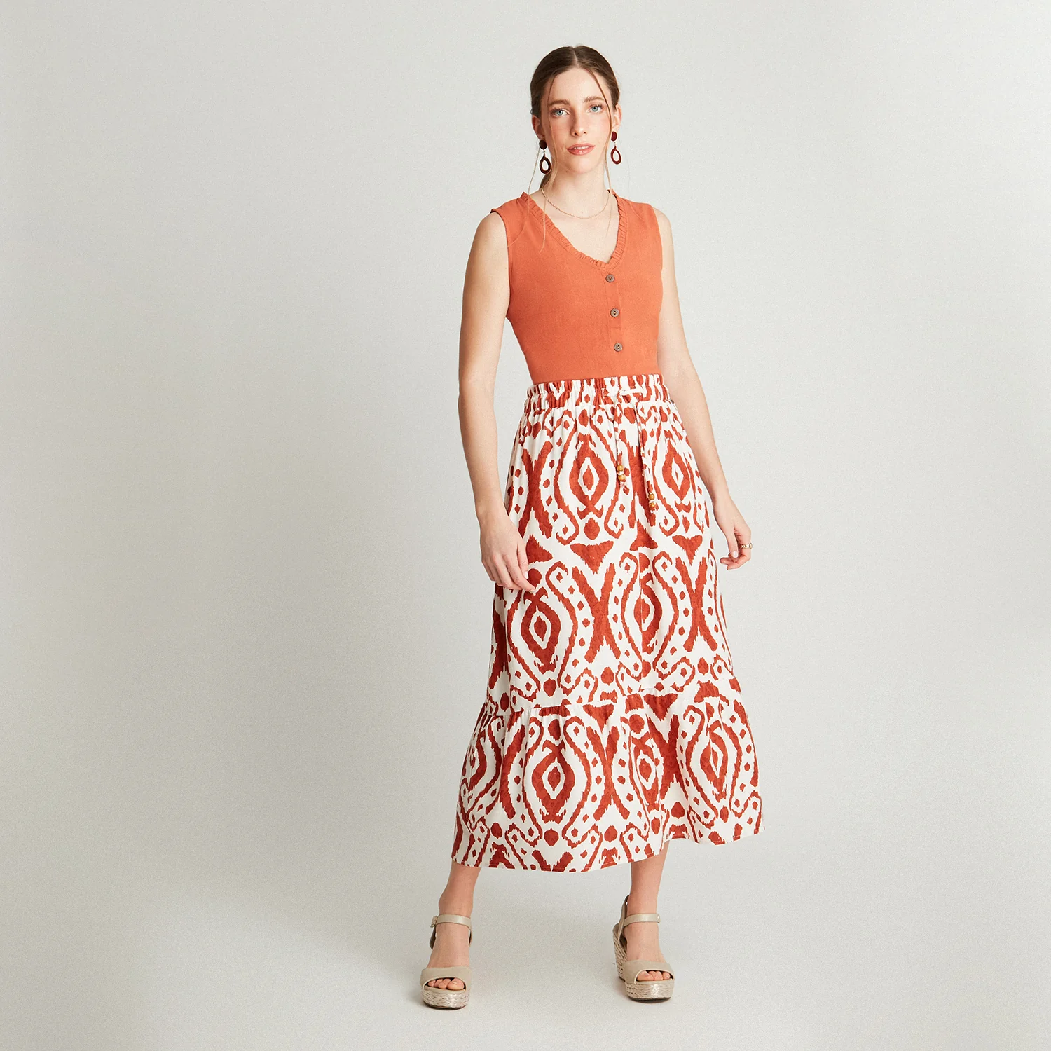 Falda Terracota Largas Estampado Acampanada - Image 4