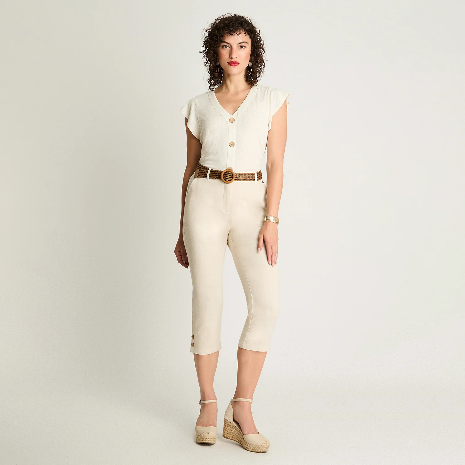 Pantalón Capri Con Cinturón Arena - Image 4