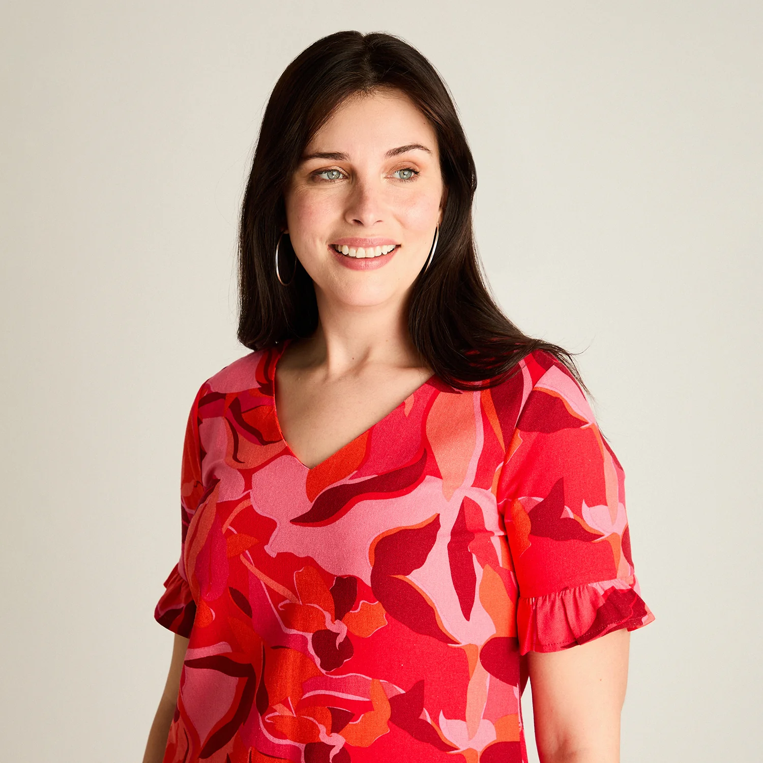 Vestido Corto Rojo No Elasticado Sin Forro Calce Holgado - Image 3