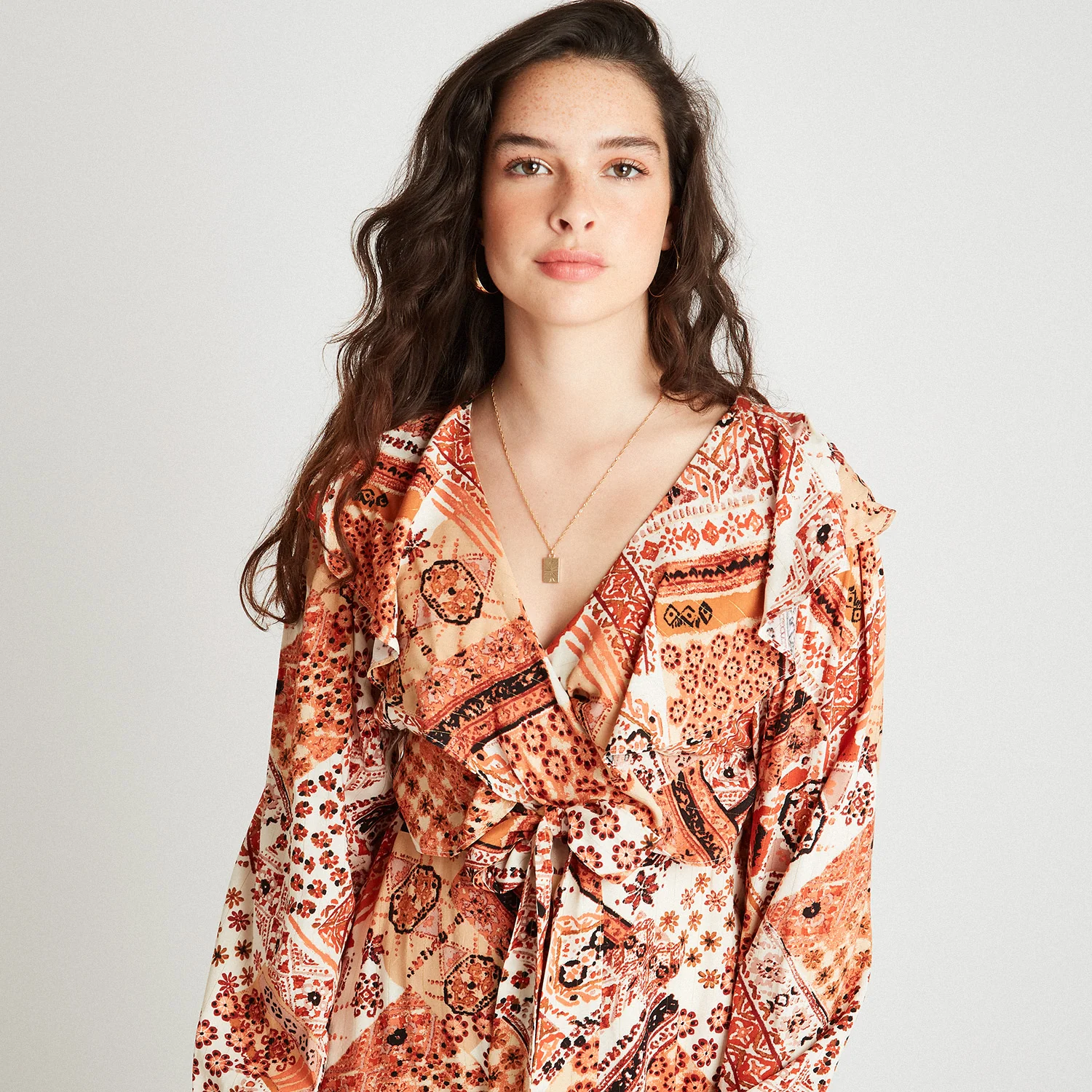 Maxi Vestido Estampado Con Lurex Terracota - Image 3