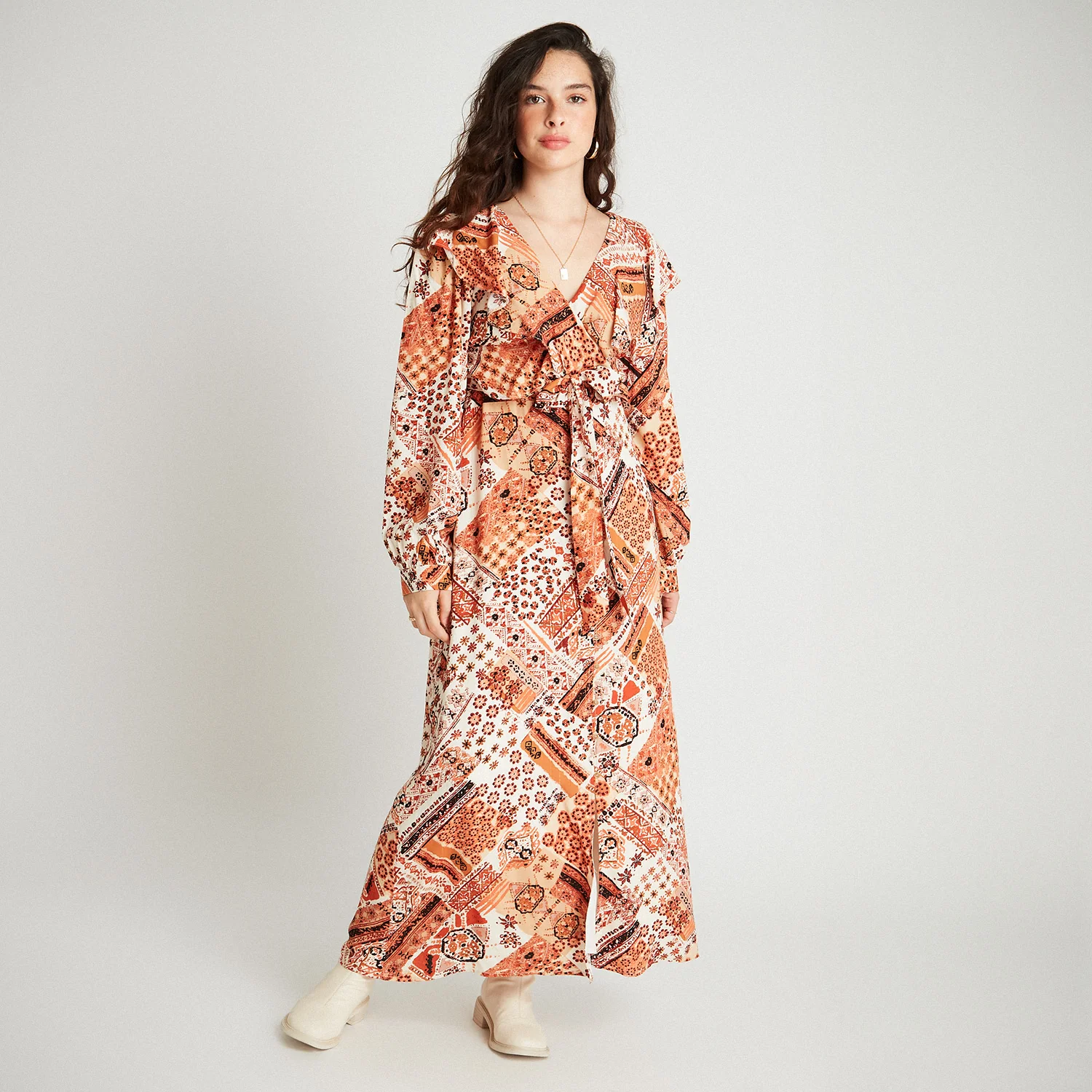 Maxi Vestido Estampado Con Lurex Terracota - Image 4