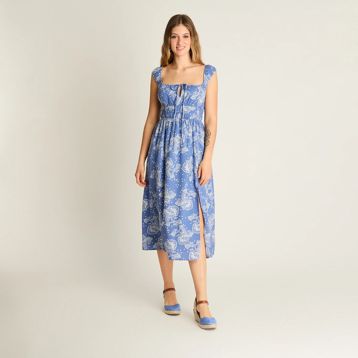 Vestido Midi Azul Estampado Mediterráneo - Image 4